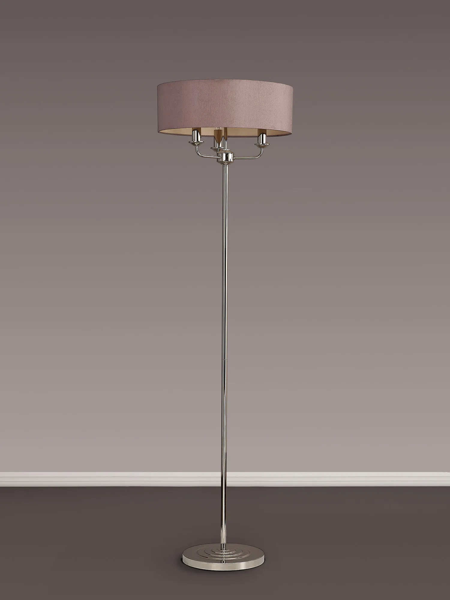 Banyan 45cm 3 Light Floor Lamp Polished Nickel, Taupe DK0886  Deco Banyan PN TA